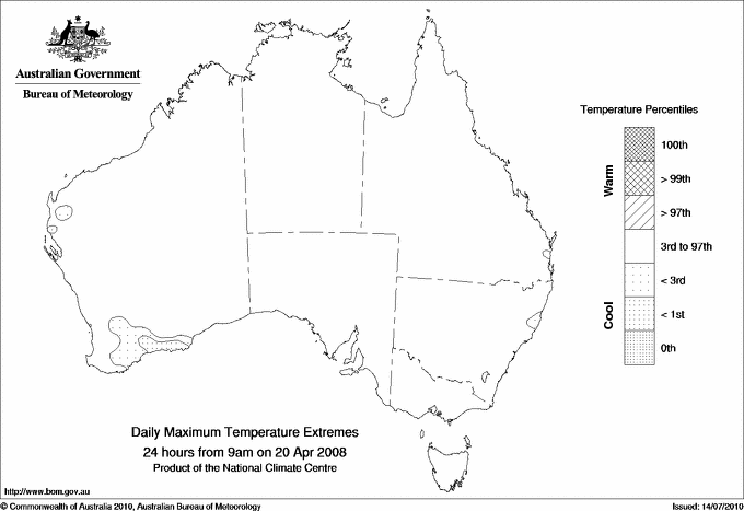 Australian daily maximum temperature extreme area maps