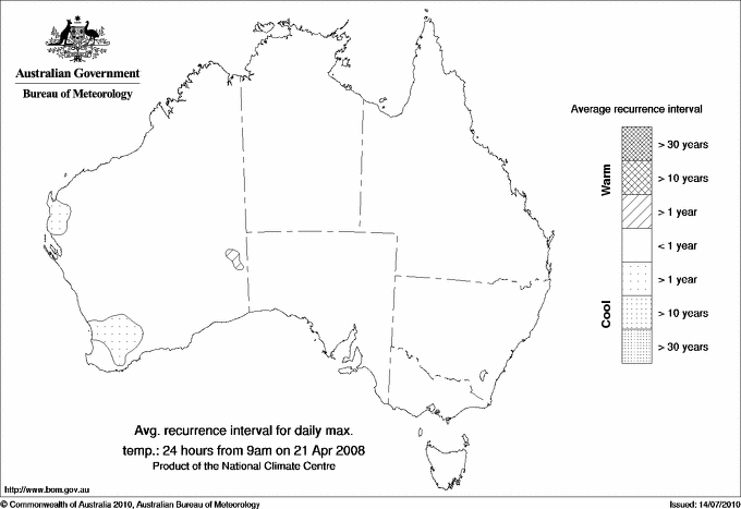 Australian daily maximum temperature average recurrence interval maps