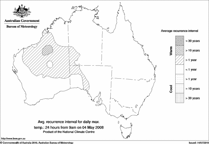Australian daily maximum temperature average recurrence interval maps