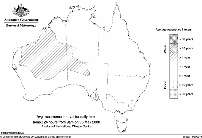 Australian daily maximum temperature average recurrence interval maps