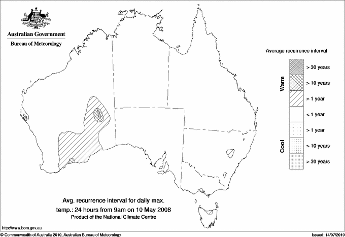 Australian daily maximum temperature average recurrence interval maps