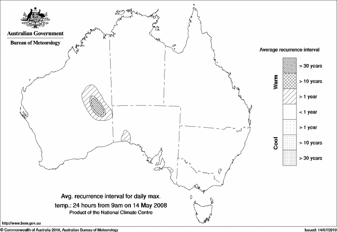 Australian daily maximum temperature average recurrence interval maps