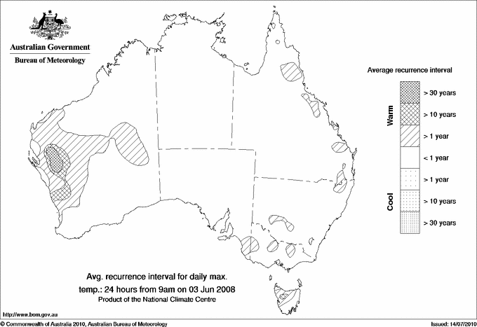 Australian daily maximum temperature average recurrence interval maps