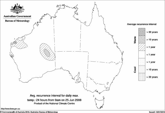 Australian daily maximum temperature average recurrence interval maps