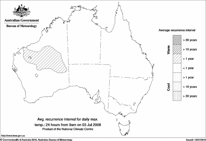 Australian daily maximum temperature average recurrence interval maps