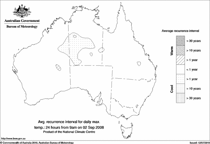 Australian daily maximum temperature average recurrence interval maps
