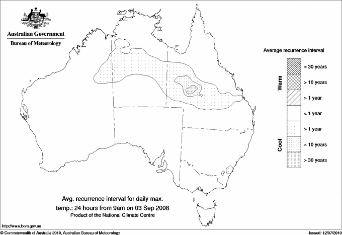 Australian daily maximum temperature average recurrence interval maps