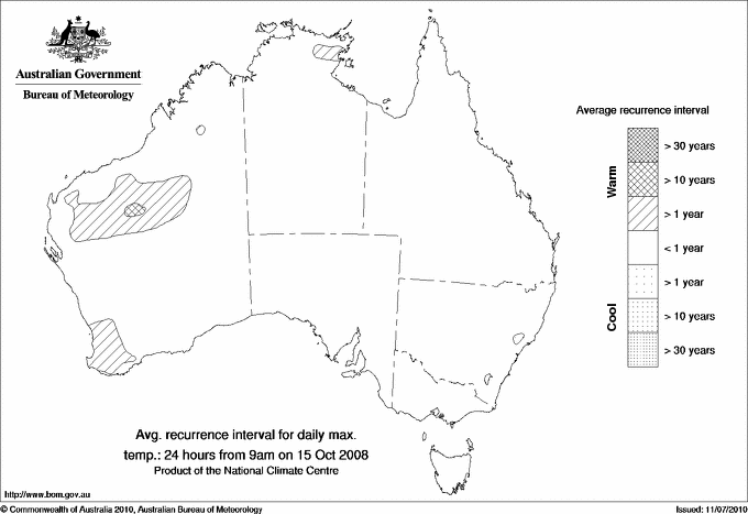 Australian daily maximum temperature average recurrence interval maps