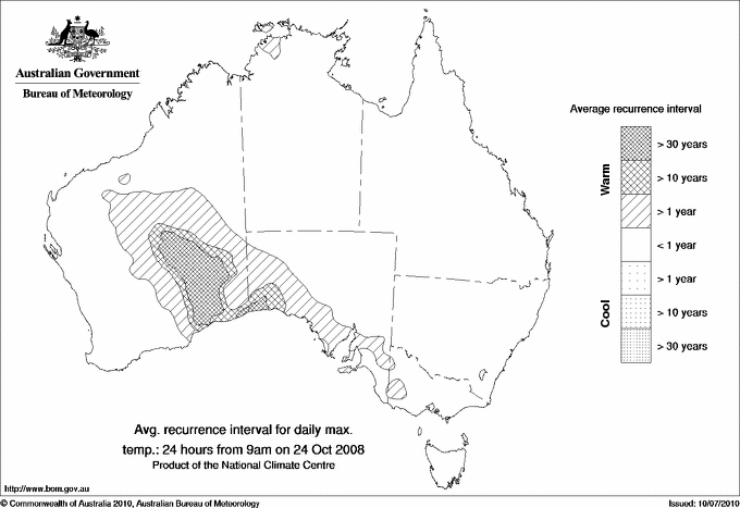 Australian daily maximum temperature average recurrence interval maps