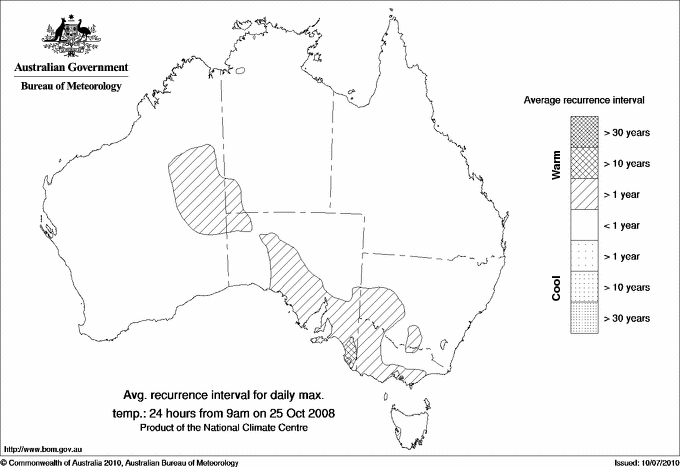 Australian daily maximum temperature average recurrence interval maps