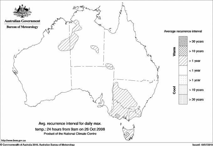 Australian daily maximum temperature average recurrence interval maps