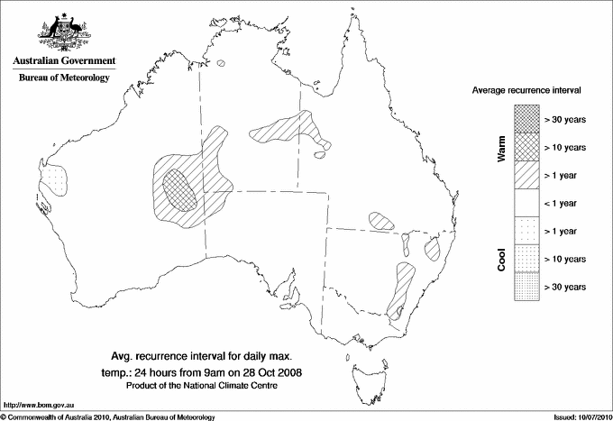 Australian daily maximum temperature average recurrence interval maps