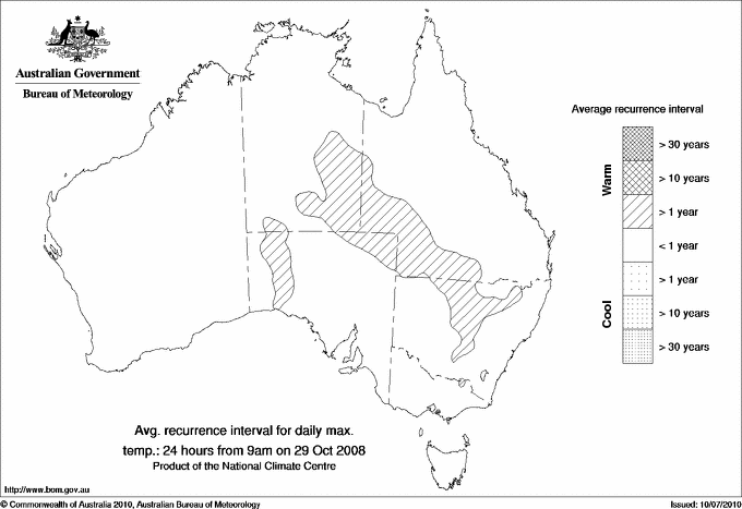 Australian daily maximum temperature average recurrence interval maps