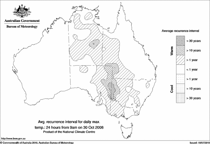 Australian daily maximum temperature average recurrence interval maps