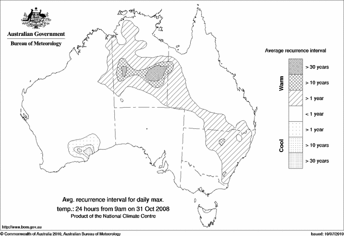 Australian daily maximum temperature average recurrence interval maps