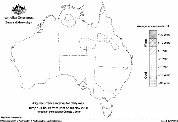 Australian daily maximum temperature average recurrence interval maps