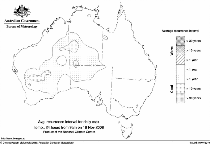 Australian daily maximum temperature average recurrence interval maps