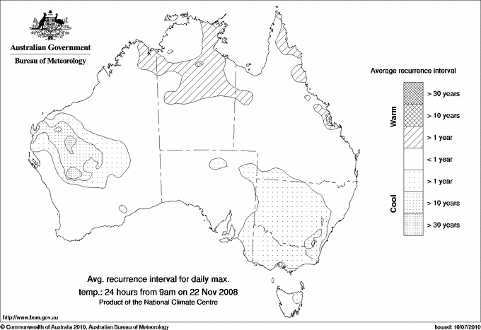 Australian daily maximum temperature average recurrence interval maps