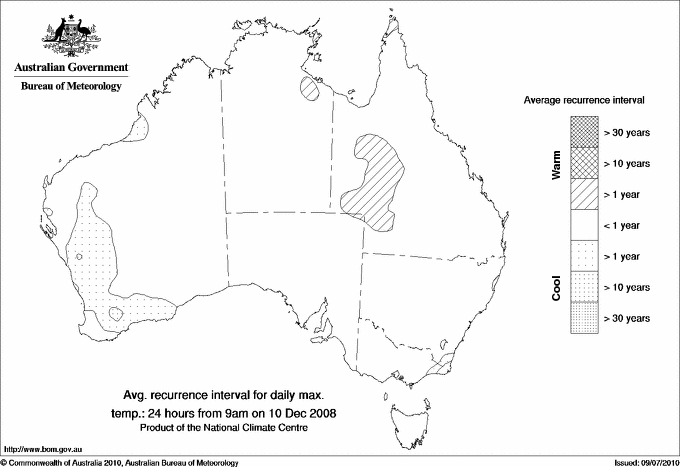 Australian daily maximum temperature average recurrence interval maps