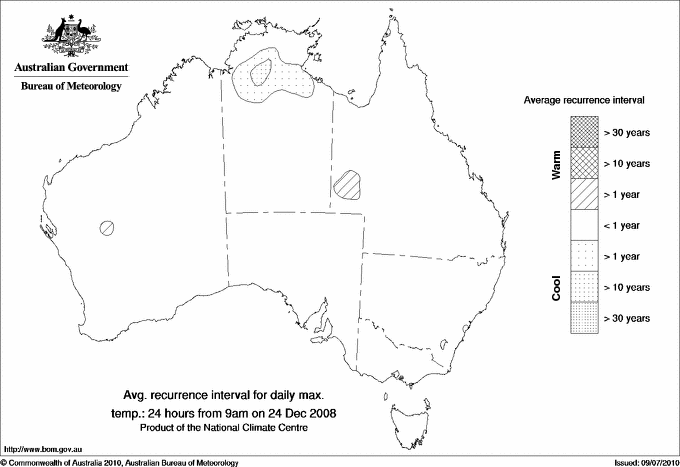 Australian daily maximum temperature average recurrence interval maps