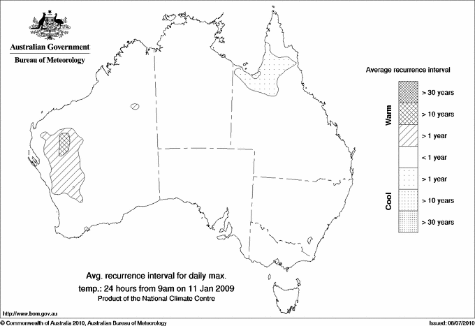 Australian daily maximum temperature average recurrence interval maps