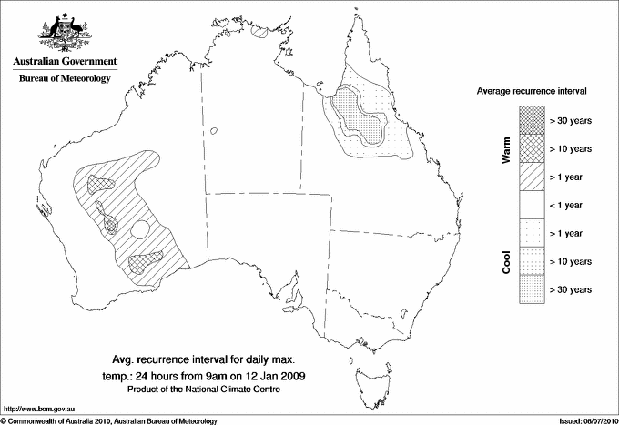 Australian daily maximum temperature average recurrence interval maps
