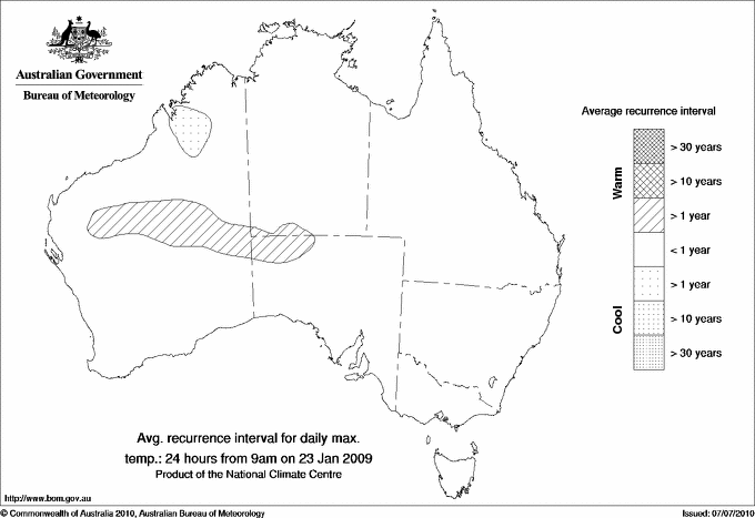 Australian daily maximum temperature average recurrence interval maps