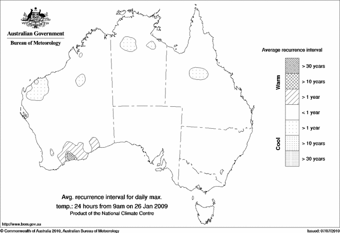 Australian daily maximum temperature average recurrence interval maps