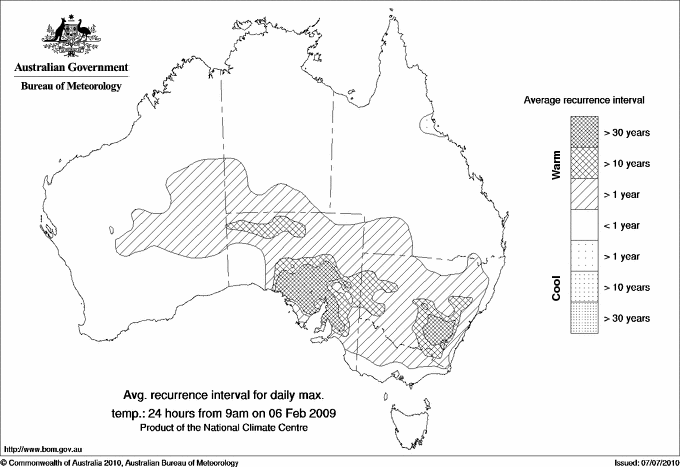 Australian daily maximum temperature average recurrence interval maps