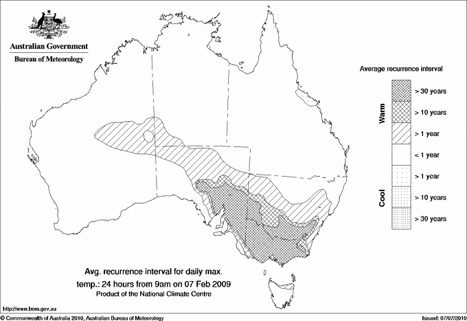 Australian daily maximum temperature average recurrence interval maps