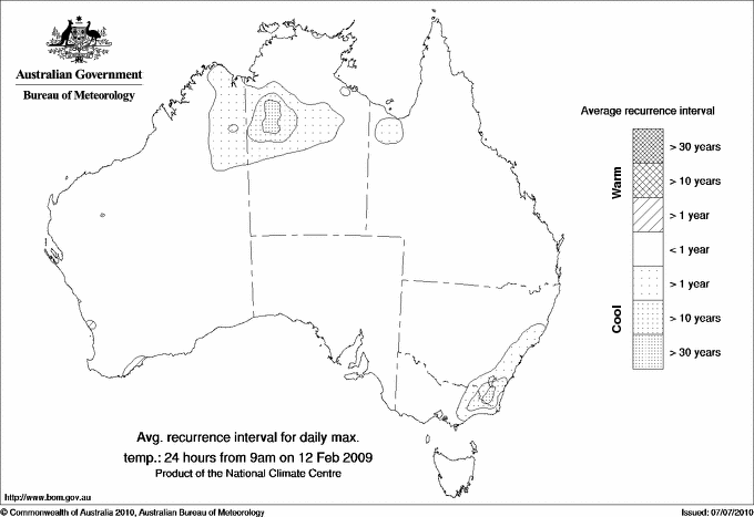 Australian daily maximum temperature average recurrence interval maps