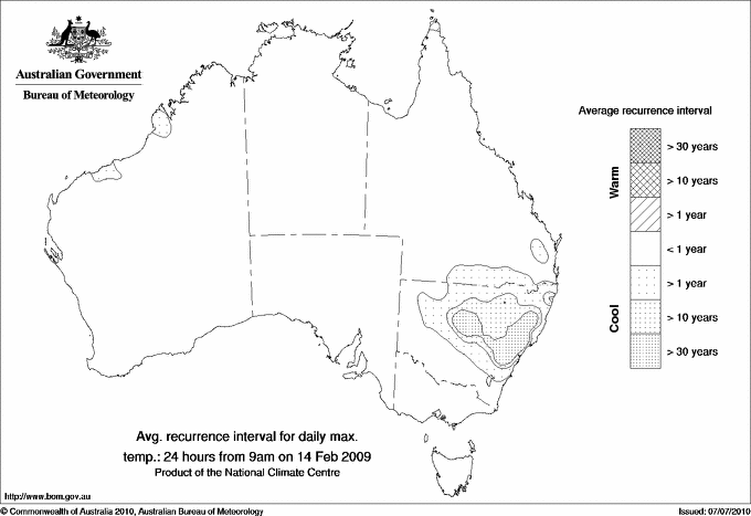 Australian daily maximum temperature average recurrence interval maps