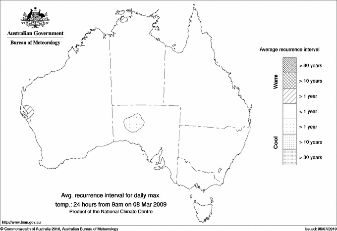 Australian daily maximum temperature average recurrence interval maps