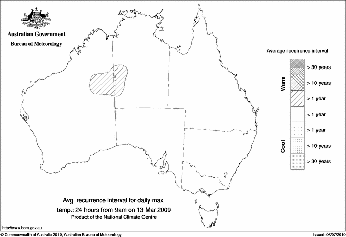 Australian daily maximum temperature average recurrence interval maps