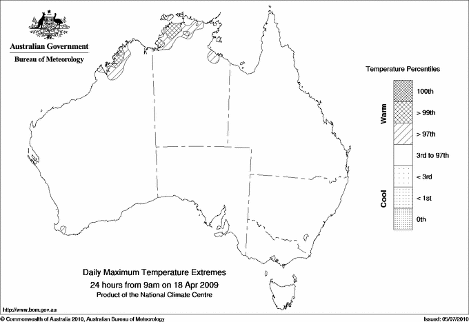 Australian daily maximum temperature extreme area maps