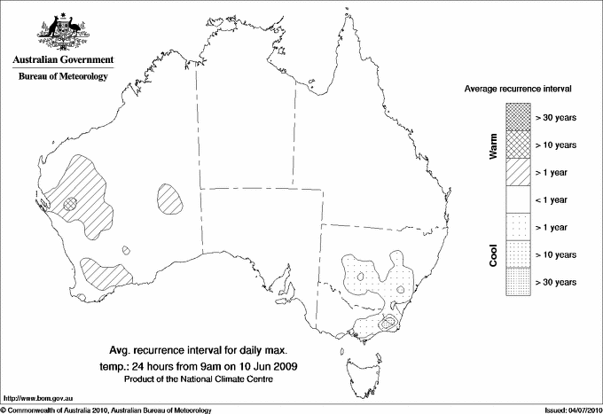 Australian daily maximum temperature average recurrence interval maps