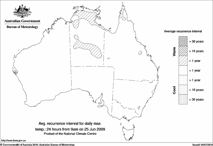 Australian daily maximum temperature average recurrence interval maps