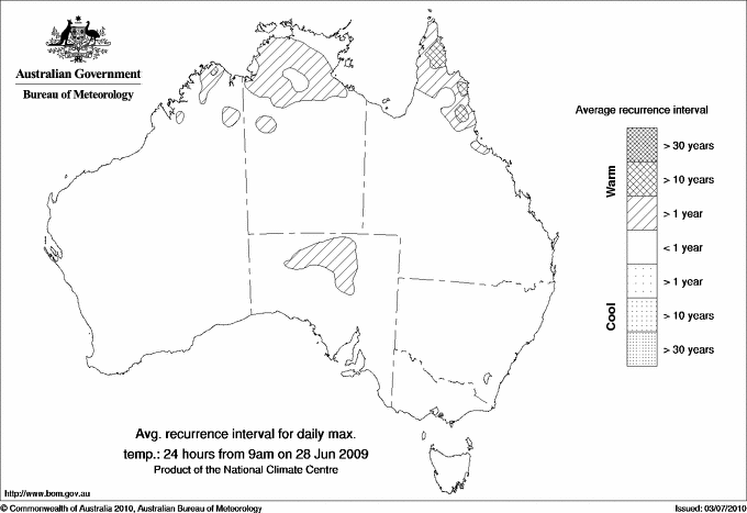 Australian daily maximum temperature average recurrence interval maps