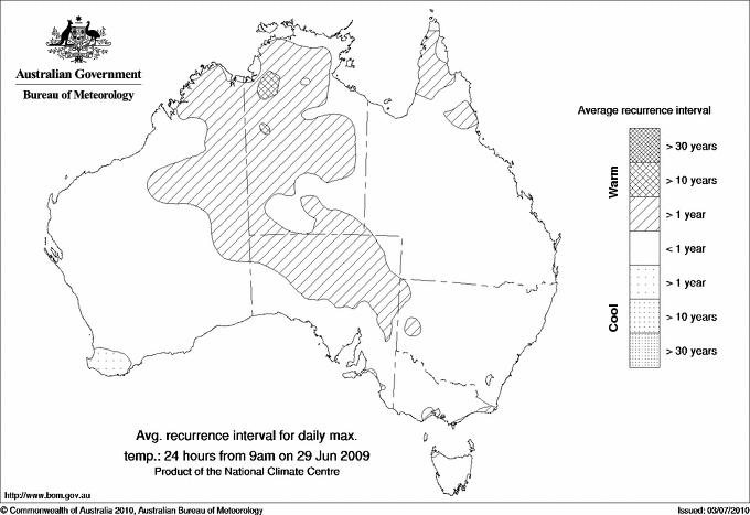 Australian daily maximum temperature average recurrence interval maps