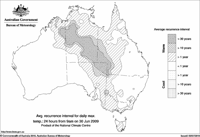 Australian daily maximum temperature average recurrence interval maps