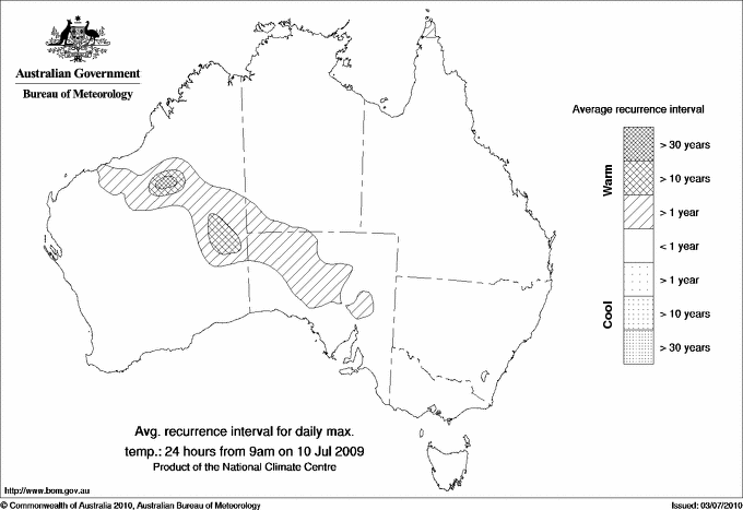 Australian daily maximum temperature average recurrence interval maps
