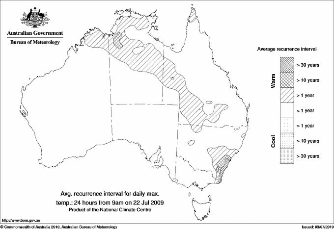 Australian daily maximum temperature average recurrence interval maps