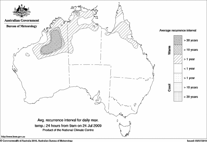 Australian daily maximum temperature average recurrence interval maps
