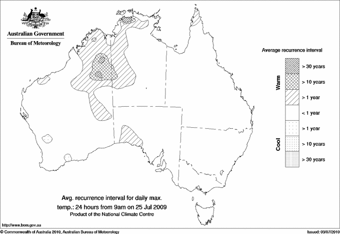 Australian daily maximum temperature average recurrence interval maps