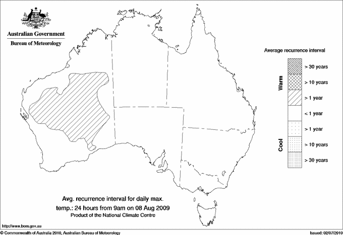 Australian daily maximum temperature average recurrence interval maps