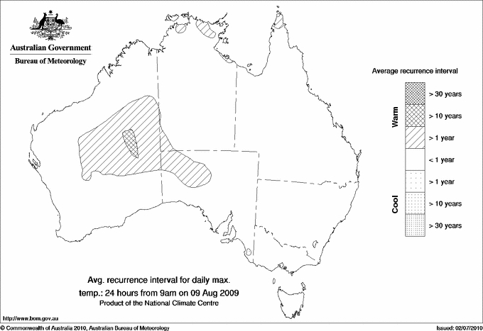 Australian daily maximum temperature average recurrence interval maps