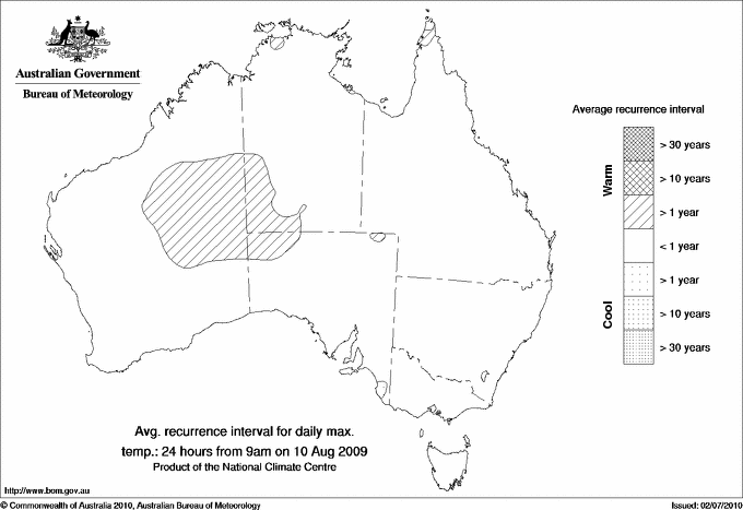 Australian daily maximum temperature average recurrence interval maps