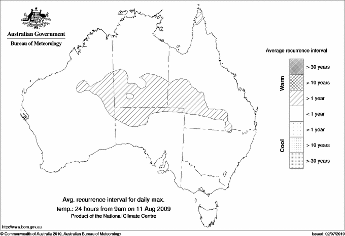 Australian daily maximum temperature average recurrence interval maps