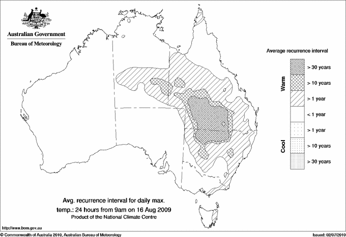 Australian daily maximum temperature average recurrence interval maps