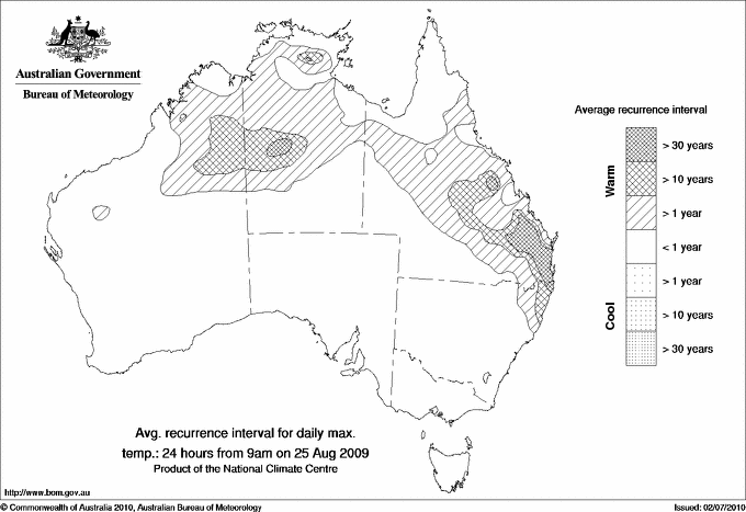 Australian daily maximum temperature average recurrence interval maps